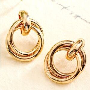 Elegant Gold-Tone Interlocking Hoop Earrings